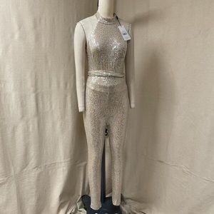Silver/Gold/Taupe Sequin halter neck Jumpsuit size UK 12 US 8